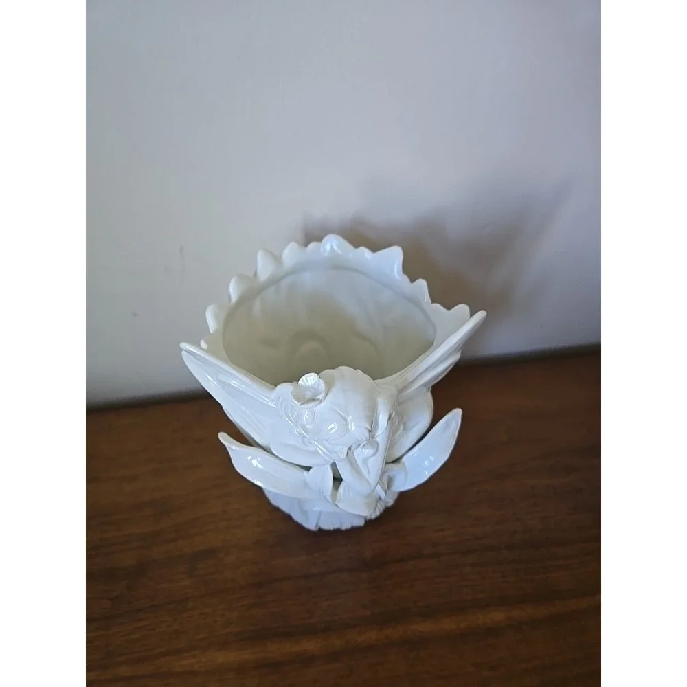 Fitz and Floyd Fairy Collection Vase Art Nouveau White Ceramic Mythical 8.5